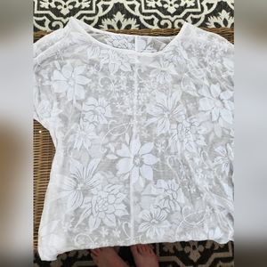 New York & Company sheer top with open shoulder in white size small